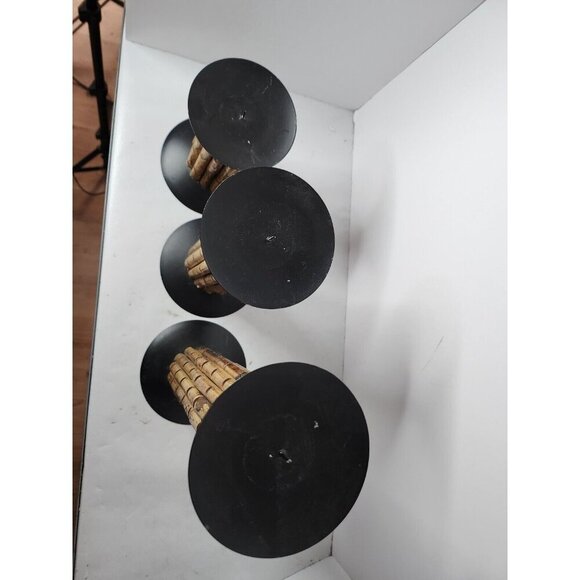 Vintage Tall Cylinder Bamboo Votive Candle Holder Set Of Three Rustic Bohemian - Picture 5 of 11